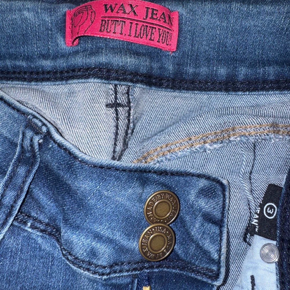 Butt I Love You Wax Jean Skinny Medium Wash Stretch Jeans Size 3 - Picture 3 of 8